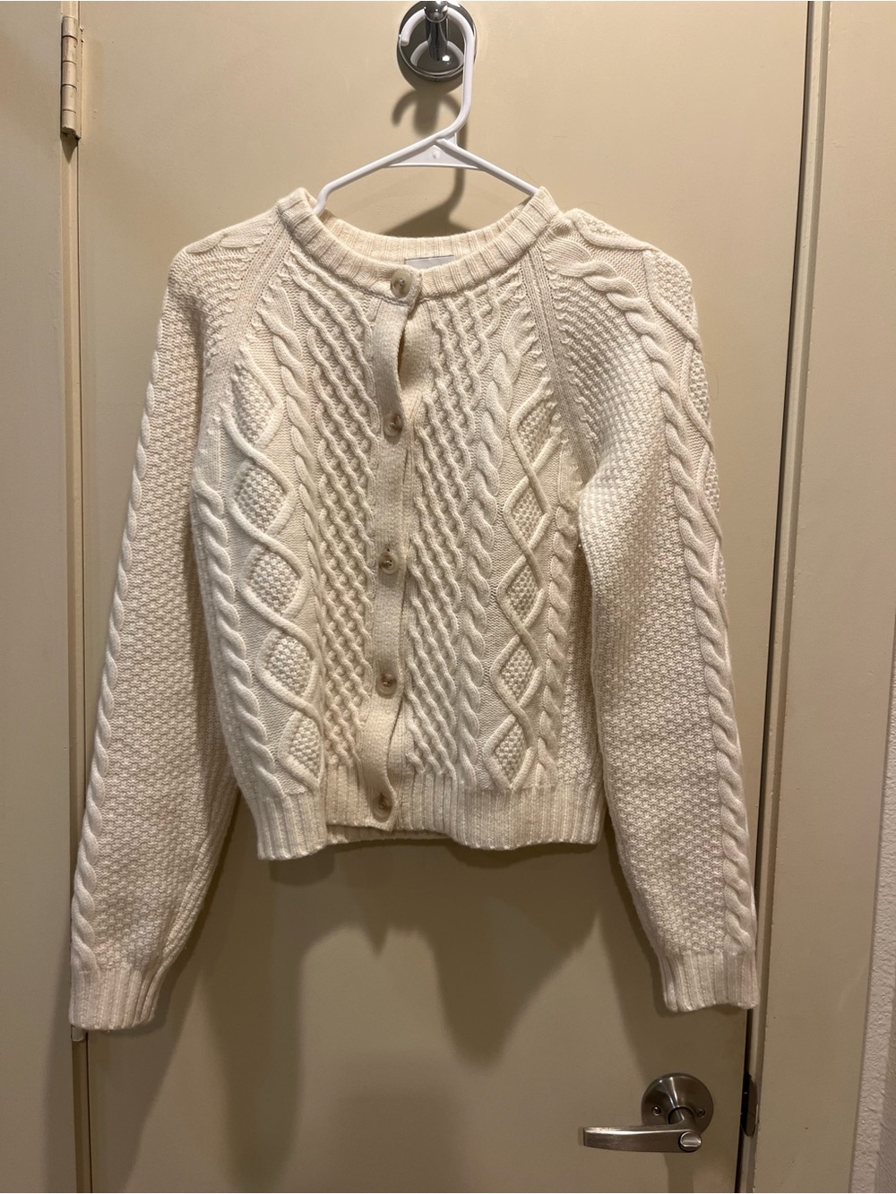 Aritzia Cream Cable-Knit Button Cardigan